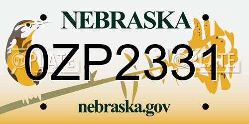 0ZP2331 Nebraska License Plate
