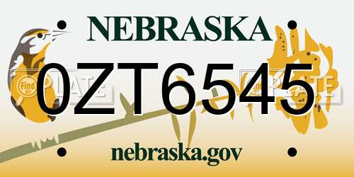 0ZT6545 Nebraska License Plate