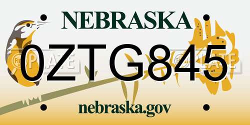 0ZTG845 Nebraska License Plate