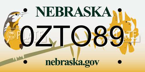 0ZTO89 Nebraska License Plate