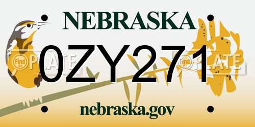 0ZY271 Nebraska License Plate