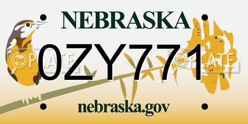 0ZY771 Nebraska License Plate