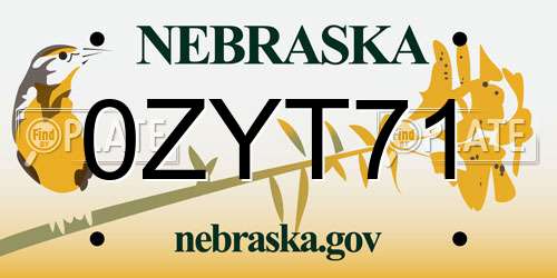 0ZYT71 Nebraska License Plate