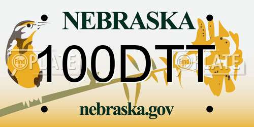 100DTT Nebraska License Plate