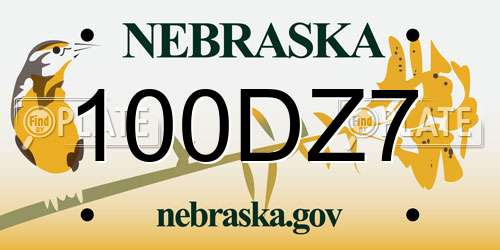 100DZ7 Nebraska License Plate