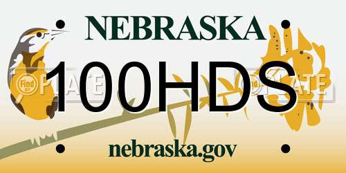100HDS Nebraska License Plate