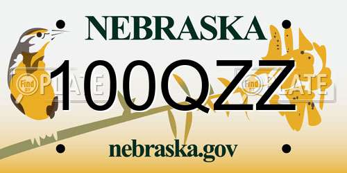 100QZZ Nebraska License Plate