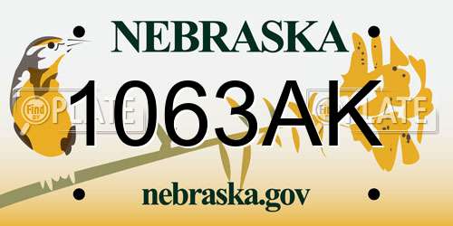 1063AK Nebraska License Plate