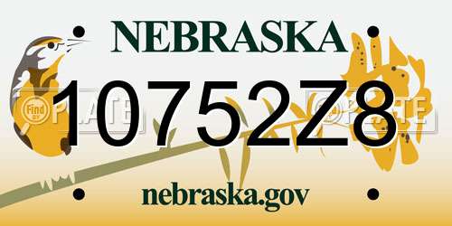 10752Z8 Nebraska License Plate