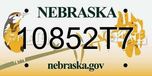10852T7 Nebraska License Plate
