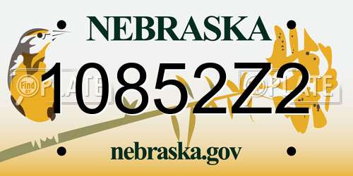 10852Z2 Nebraska License Plate