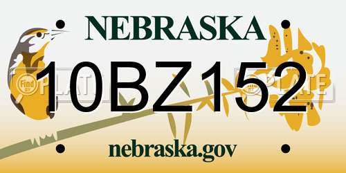10BZ152 Nebraska License Plate