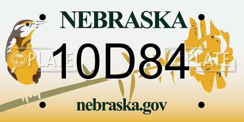 10D84 Nebraska License Plate
