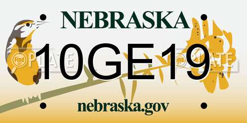 10GE19 Nebraska License Plate