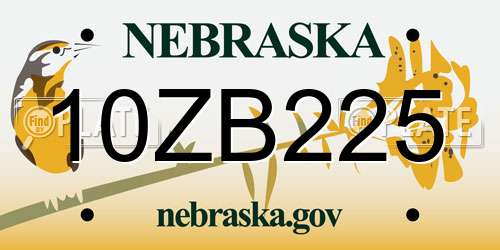 10ZB225 Nebraska License Plate