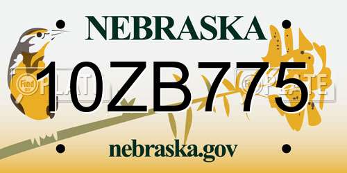 10ZB775 Nebraska License Plate