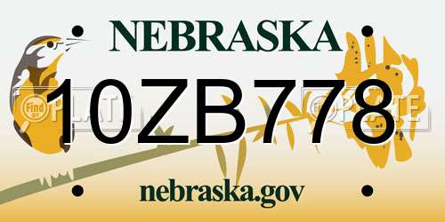 10ZB778 Nebraska License Plate
