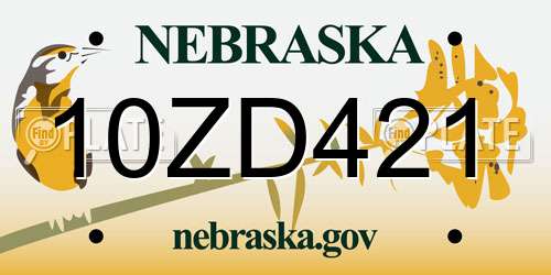 10ZD421 Nebraska License Plate