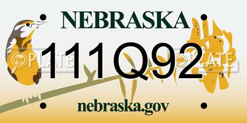 111Q92 Nebraska License Plate