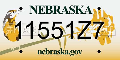11551Z7 Nebraska License Plate