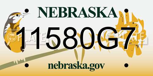 11580G7 Nebraska License Plate