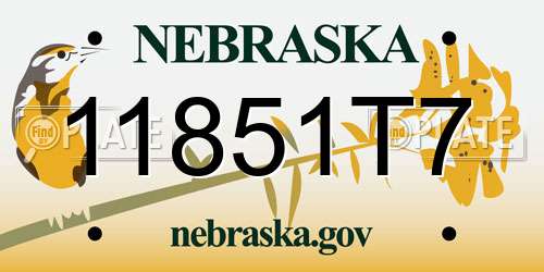 11851T7 Nebraska License Plate