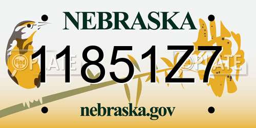 11851Z7 Nebraska License Plate