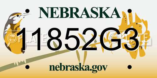 11852G3 Nebraska License Plate