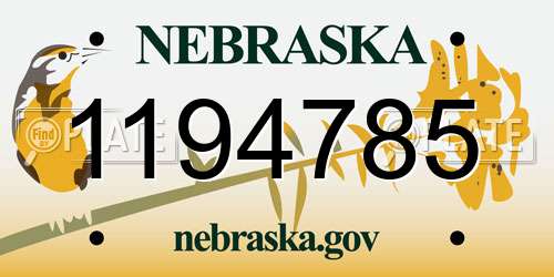 1194785 Nebraska License Plate