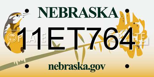 11ET764 Nebraska License Plate