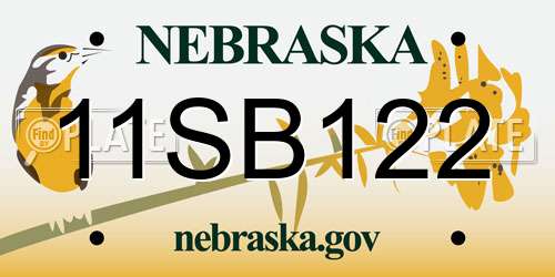 11SB122 Nebraska License Plate