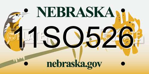 11SO526 Nebraska License Plate