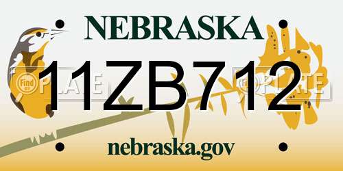 11ZB712 Nebraska License Plate
