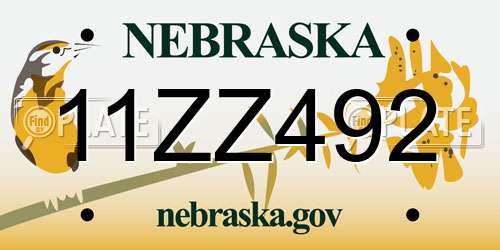 11ZZ492 Nebraska License Plate