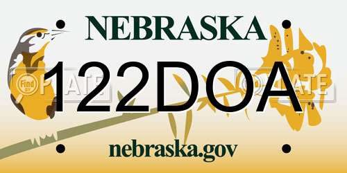 122DOA Nebraska License Plate