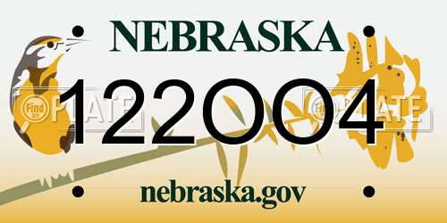 122OO4 Nebraska License Plate