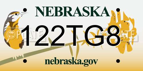 122TG8 Nebraska License Plate