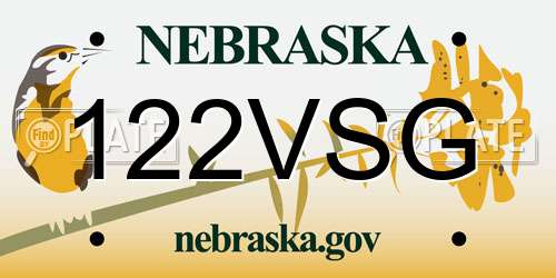 122VSG Nebraska License Plate