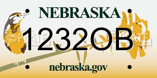 1232OB Nebraska License Plate