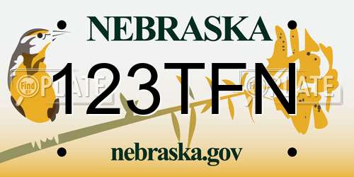 123TFN Nebraska License Plate