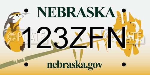 123ZFN Nebraska License Plate
