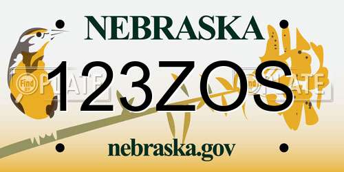123ZOS Nebraska License Plate