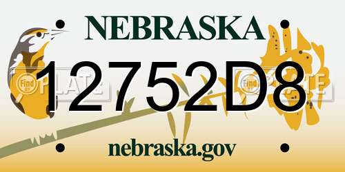 12752D8 Nebraska License Plate