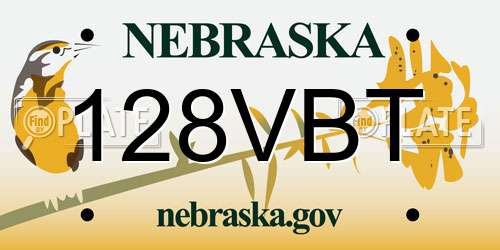 128VBT Nebraska License Plate