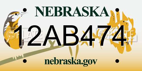 12AB474 Nebraska License Plate