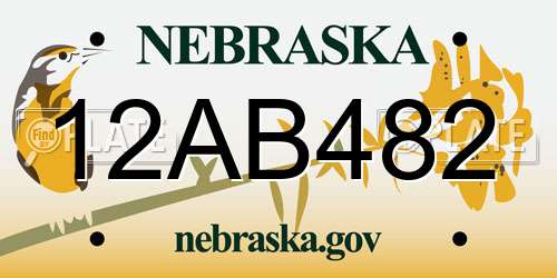 12AB482 Nebraska License Plate