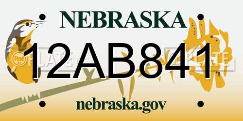 12AB841 Nebraska License Plate