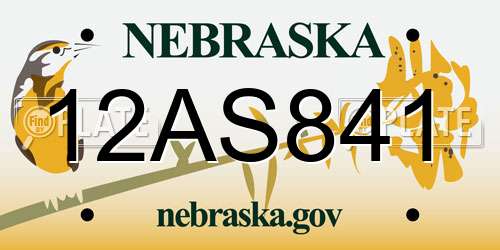 12AS841 Nebraska License Plate