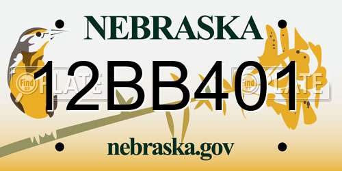 12BB401 Nebraska License Plate