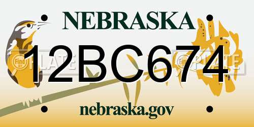12BC674 Nebraska License Plate